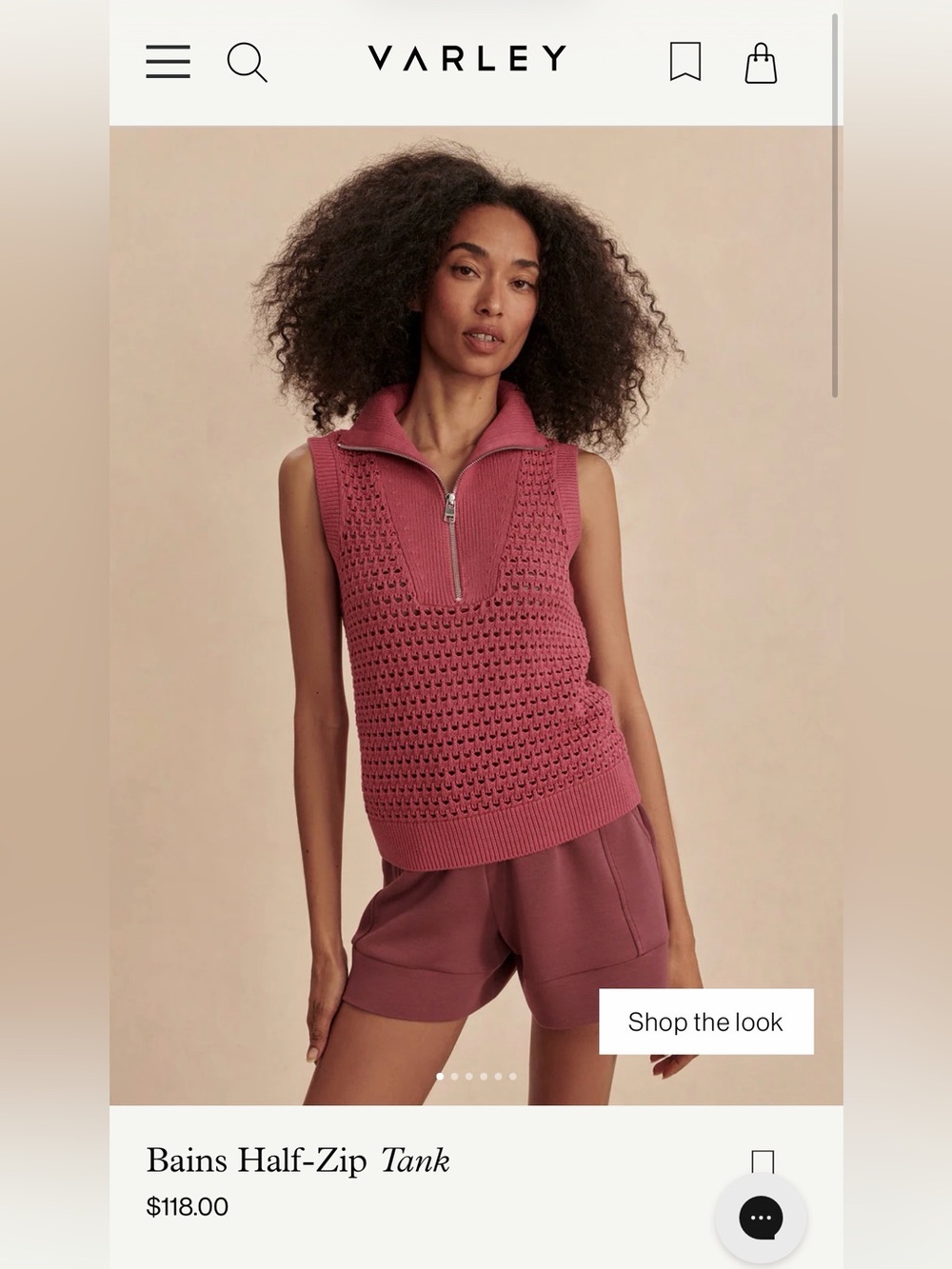 Varley Sleeveless Zip Knit Sweater Vest in Dusty Rose